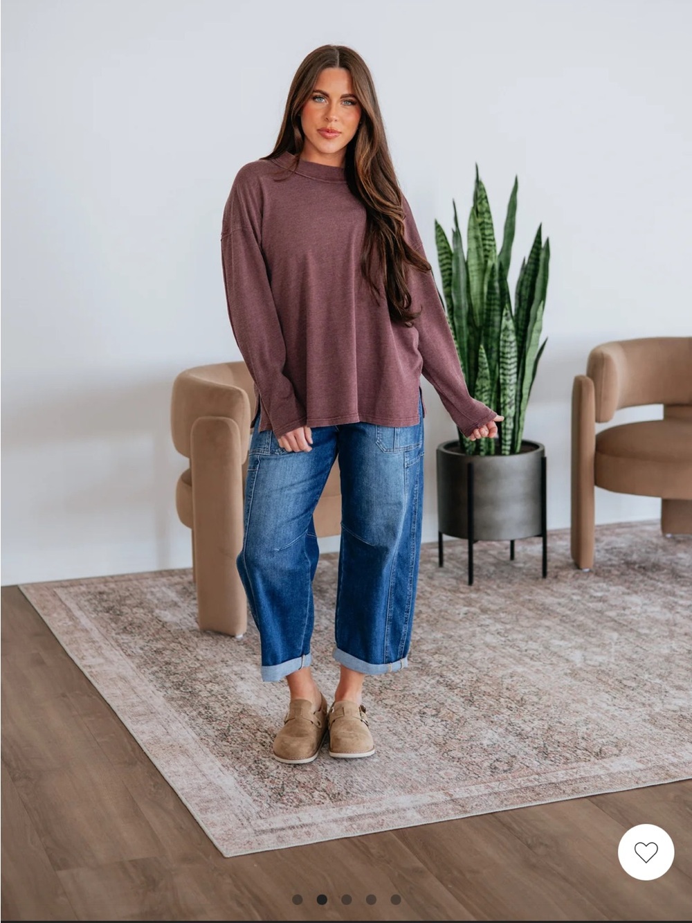 Relaxed Long Sleeve Tee in Mauve Brown - Picture 2 of 11
